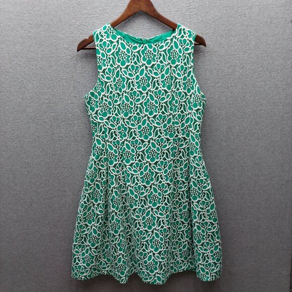 Eva Mendes New York & Company Womens Dress Size 12 Green & White Lace Sleeveless - Picture 1 of 3
